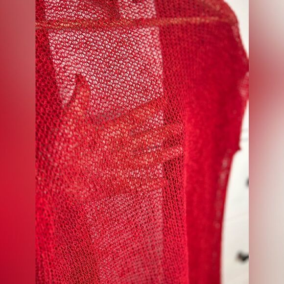 Coldwater Creek linen red Christmas cardigan top size XS 4-6 knit short sleeve - Picture 12 of 15